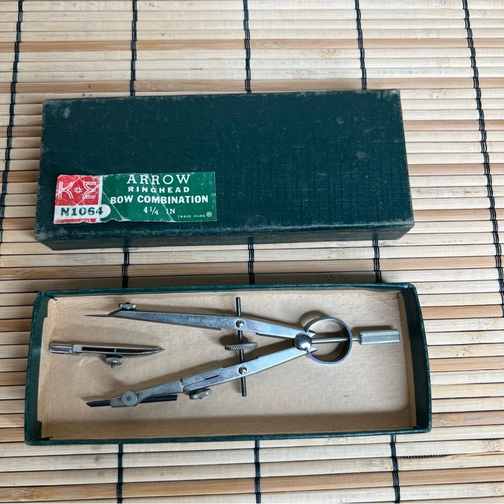 VTG K&E ARROW Ringhead Bow Combination 4-1/4” Drafting Set Original Box Germany